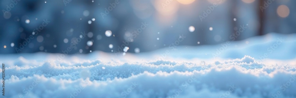 Fototapeta premium Snowflakes gently falling onto a blanket of fresh powder, peaceful, serene, gentle