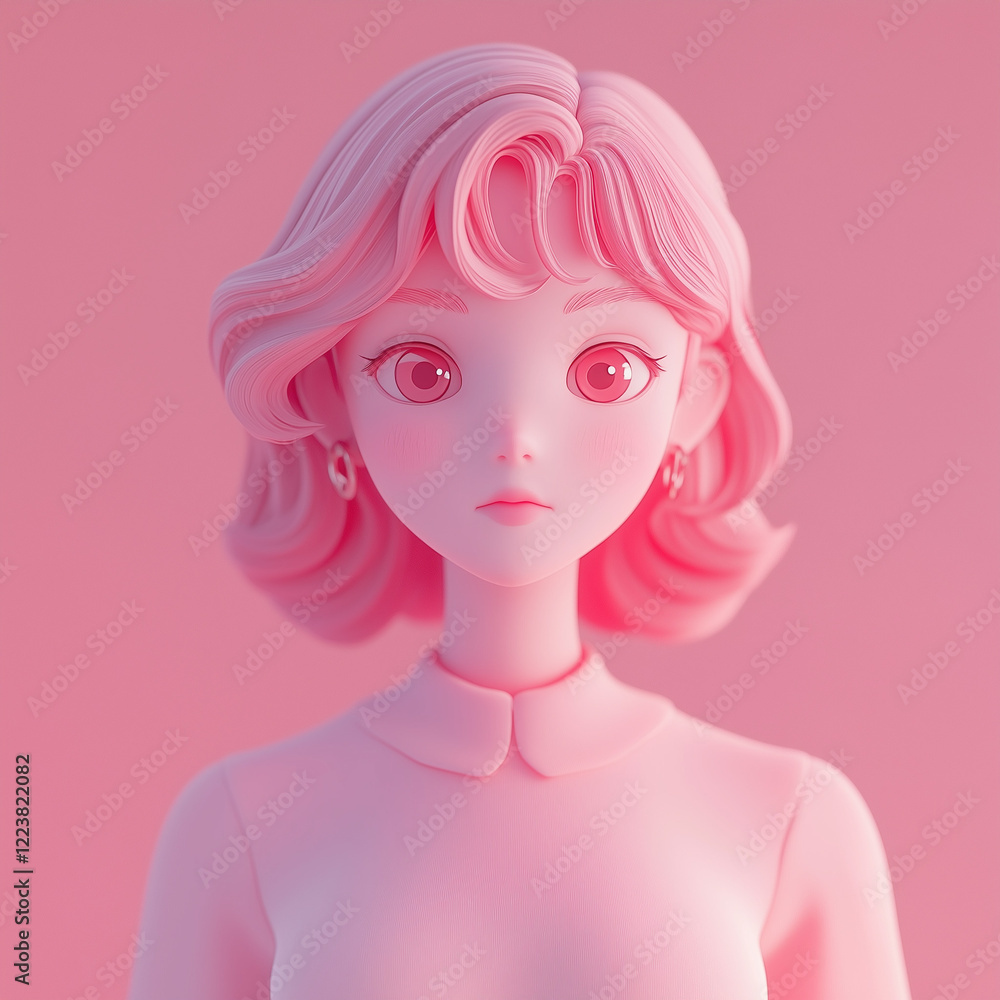3D minimalistic female pink avatar icon character 3D minimalistic female pink avatar icon character