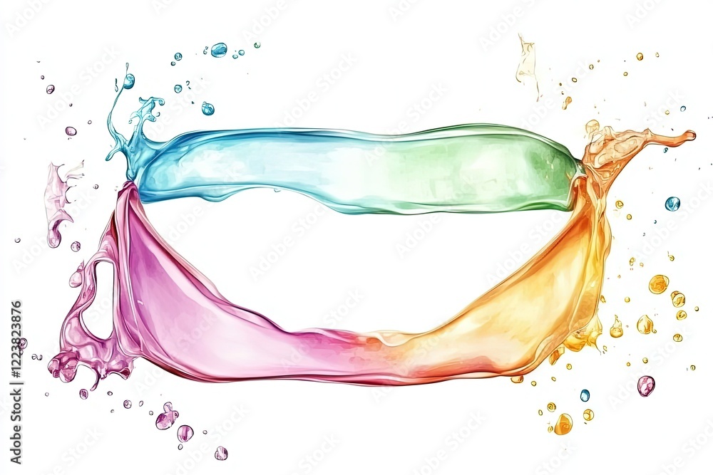 Fototapeta premium Colorful liquid splash forming a frame with vibrant hues against a white background
