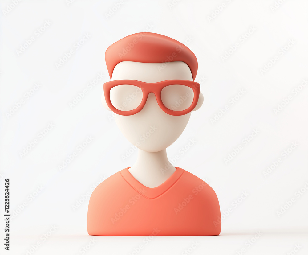 3D minimalistic red avatar icon character with glasses 3D minimalistic red avatar icon character with glasses