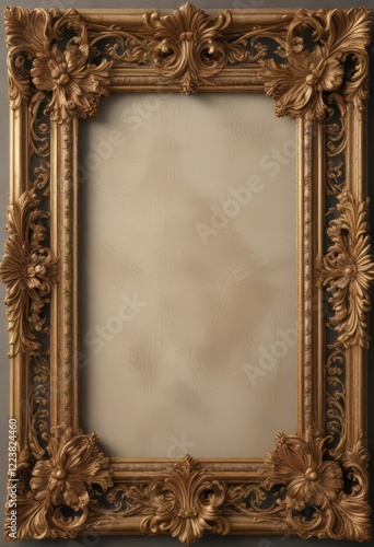 Ornate Baroque frame border with floral scroll and filigree design , filigree, floral