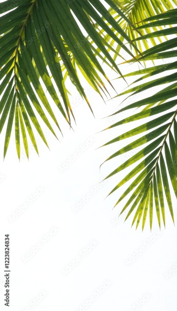 Fototapeta premium Palm fronds silhouette on white background, green, vector
