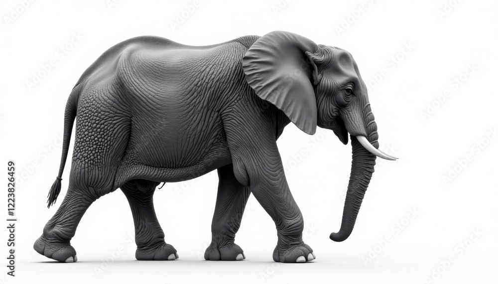 Fototapeta premium Grey silhouette of an elephant against white, elephant, nature