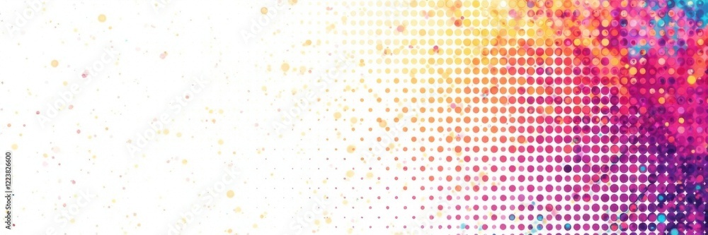 Halftone dots in three colors arranged randomly on a plain white background, abstract art, color blocking, visual effect Halftone dots in three colors arranged randomly on a plain white background, abstract art, color blocking, visual effect