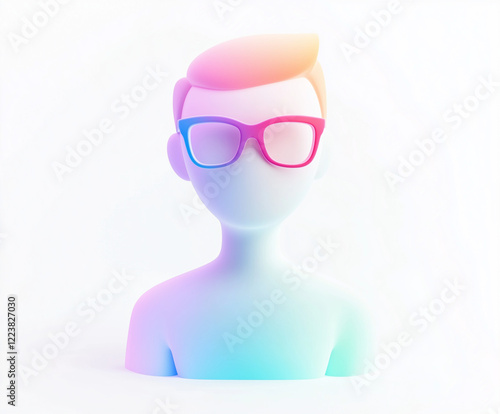 3d avatar rainbow character profile with glasses, isolated on white background