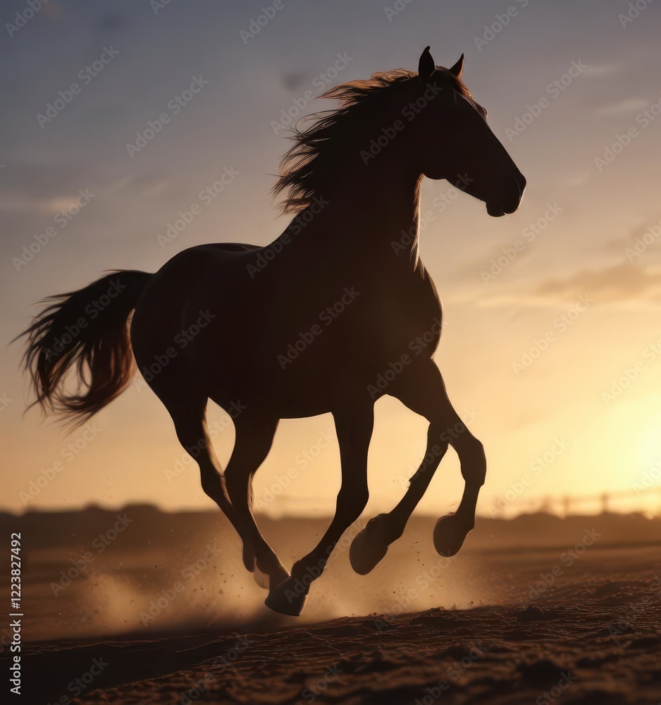 Silhouette of a horse running with blurred background, horse, sports Silhouette of a horse running with blurred background, horse, sports
