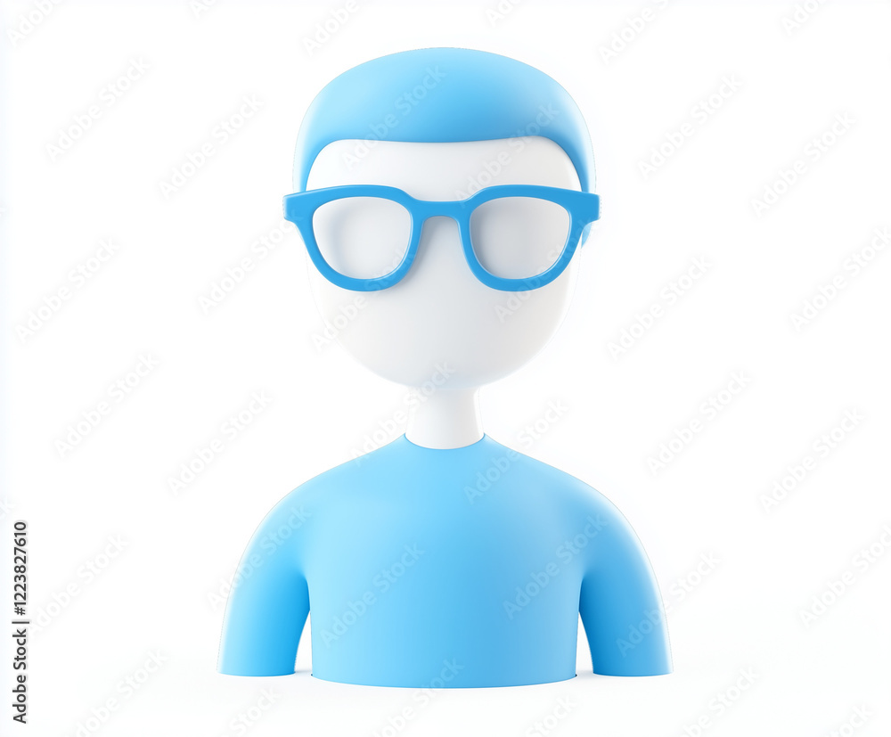 3D minimalistic blue avatar icon character with glasses 3D minimalistic blue avatar icon character with glasses