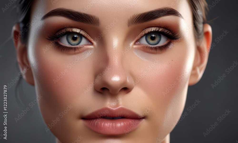 Sleek woman with shimmering eye panel on her cheek, electronic beauty , neon eyes Sleek woman with shimmering eye panel on her cheek, electronic beauty , neon eyes