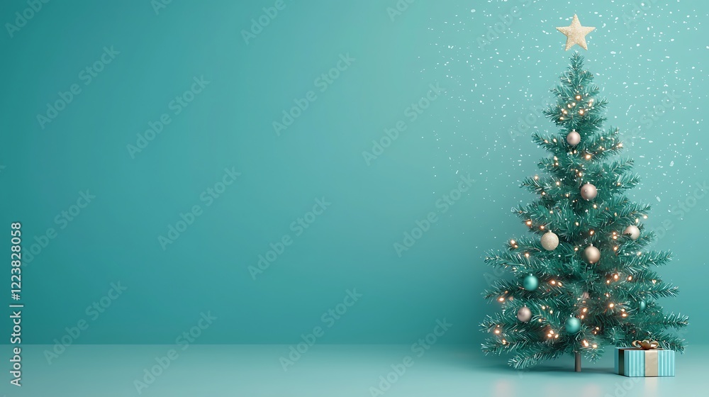 Fototapeta premium Festive Christmas Tree in Aqua Background