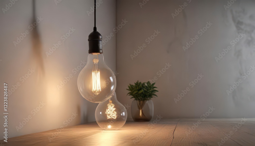 Obraz premium Minimalist home decor with a single light bulb in a room, modern, home decor, minimalist