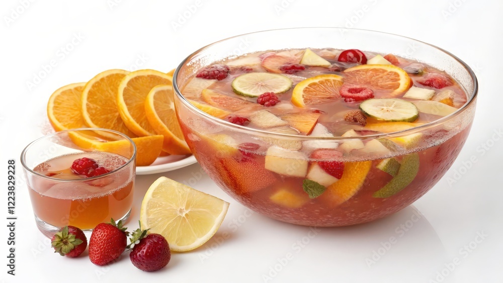 Fruit Punch in Glass Bowl with Slices of Fruit Fruit Punch in Glass Bowl with Slices of Fruit