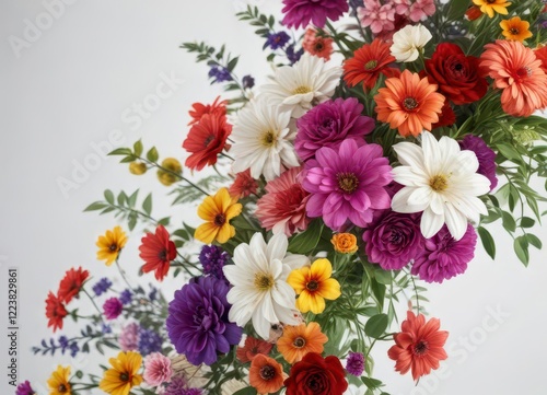 Vibrant floral arrangement on white background, decoration, floral design