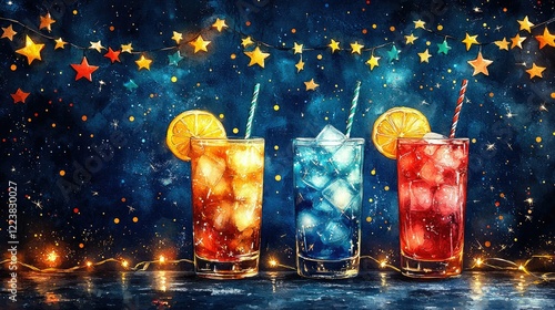 Festive Cocktails Under a Starry Night Sky photo