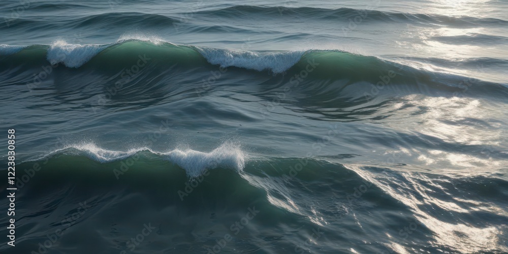 Wavy ocean waves with ripples on a calm surface, wave movement, green Wavy ocean waves with ripples on a calm surface, wave movement, green