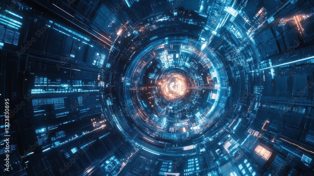 Futuristic Circular Technology Data Tunnel Interior