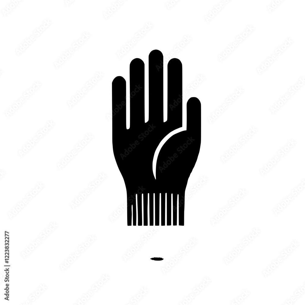 Obraz premium Simple Hand in Black and White Icon: A clean, minimalist graphic of a hand with five fingers extended in a gesture of openness and invitation. The hand is outlined in black against a white background.
