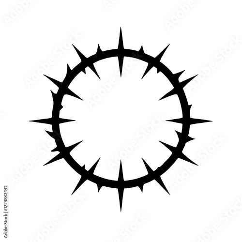 Crown of Thorns: A black and white illustration of a crown of thorns, a traditional symbol of suffering, sacrifice, and resilience. Perfect for use in religious or spiritual designs.