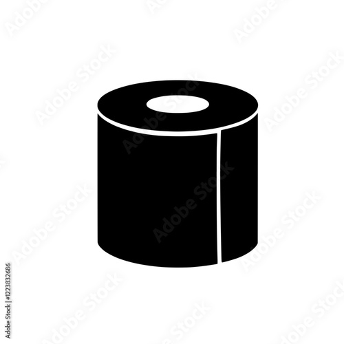 Toilet Paper Roll Icon: Simple black icon of a toilet paper roll, suitable for bathroom-related designs, apps, or websites.  A clean and minimalist representation. 
