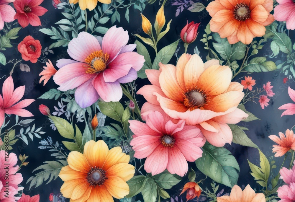 Vibrant mixed media watercolor flowers with intricate details, digital flowers, mixed media art, floral arrangements Vibrant mixed media watercolor flowers with intricate details, digital flowers, mixed media art, floral arrangements