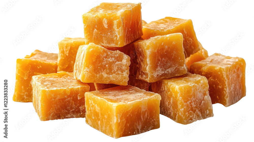 Golden Cubes of Beeswax: A close-up shot of a pile of golden beeswax cubes, showcasing their texture and rich color. Perfect for candle making, cosmetics, and other crafts. Golden Cubes of Beeswax: A close-up shot of a pile of golden beeswax cubes, showcasing their texture and rich color. Perfect for candle making, cosmetics, and other crafts.