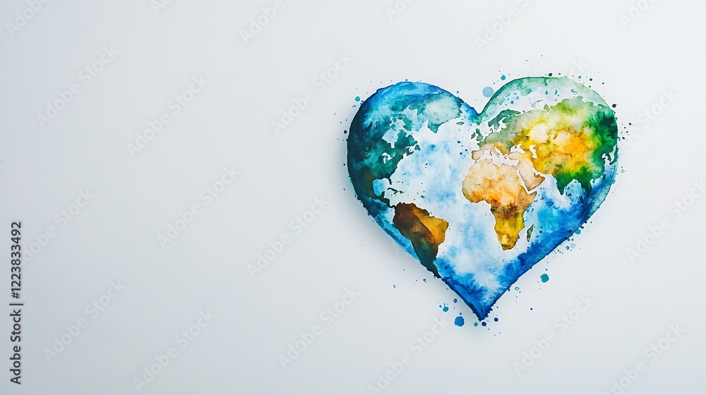 Fototapeta premium Heart-Shaped Watercolor World Map Design