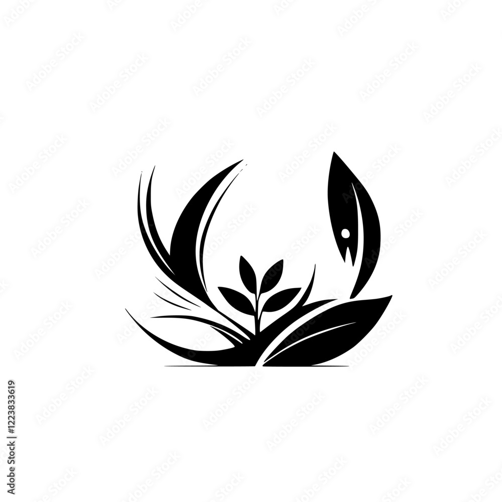 Elegant Black and White Floral Design: Minimalist Botanical Illustration, Nature-Inspired Vector Graphic, Simple Plant Pattern Elegant Black and White Floral Design: Minimalist Botanical Illustration, Nature-Inspired Vector Graphic, Simple Plant Pattern