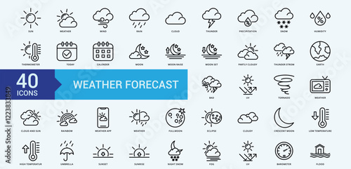 Weather forecast icon collection set with sun, weather, wind, rain, cloud