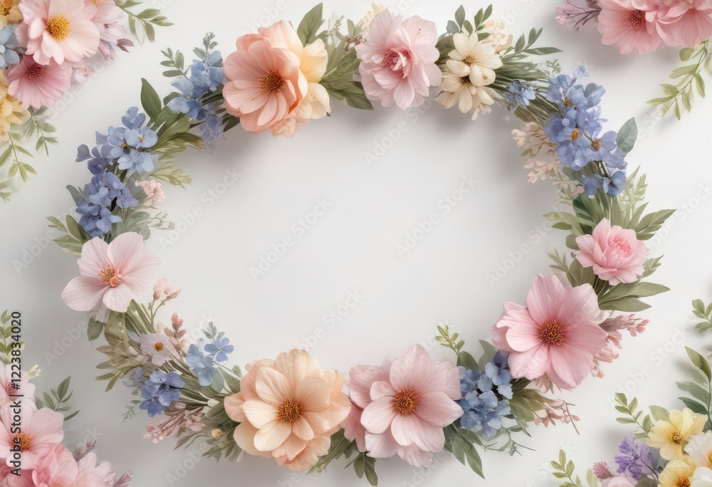 custom made wallpaper toronto digitalWatercolor floral wreath with pastel shades and delicate petals on a white background, botanical art, , illustration