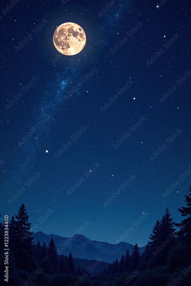 Starry night sky with a full moon and constellations, darkness, night Starry night sky with a full moon and constellations, darkness, night