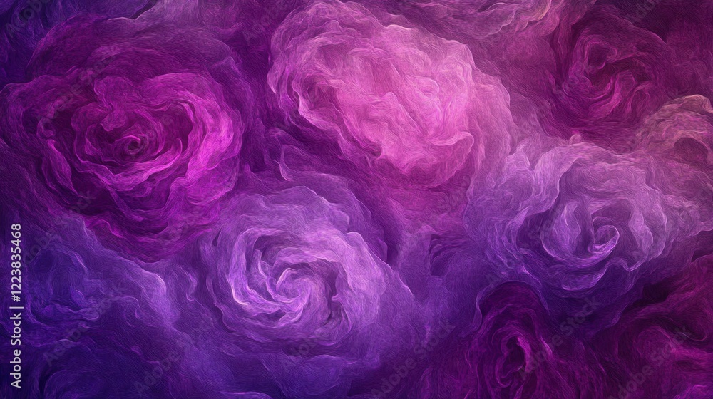 Obraz premium Abstract floral pattern in purple and pink tones ideal for backgrounds or print design with textured rose shapes conveying romantic mood in dreamy artistic style for creative projects