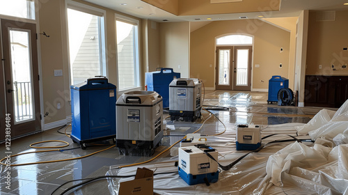Industrial mold removal equipment setup in residential space