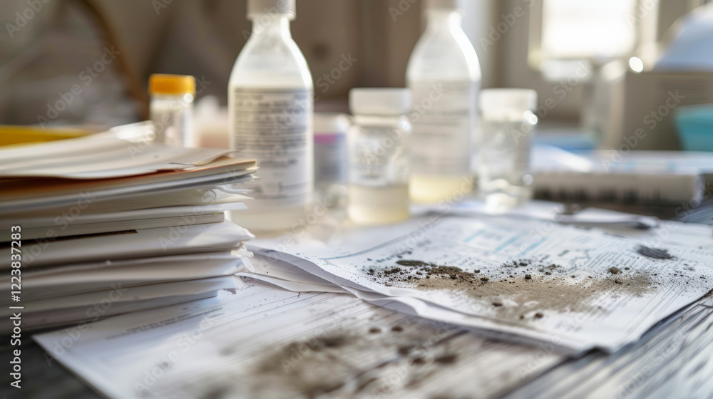 Mold testing kits and documents on table, indicating home inspection Mold testing kits and documents on table, indicating home inspection
