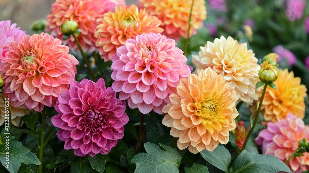 Close-up of colorful grown flowers in a garden, with petals in full bloom Close-up of colorful grown flowers in a garden, with petals in full bloom