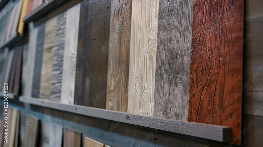 Wood samples displayed for homeowners to choose from for siding options Wood samples displayed for homeowners to choose from for siding options