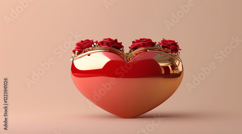 Golden-red heart with roses – a fusion of luxury and romance. Perfect for exclusive brands and gift campaigns.