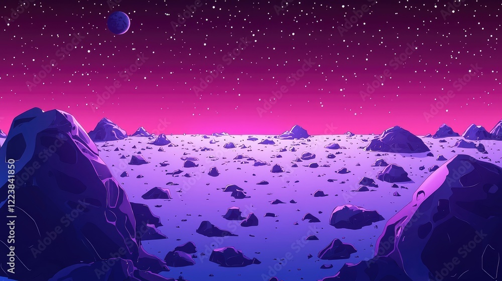 Obraz premium A purple and pink alien landscape with a moon in the sky.