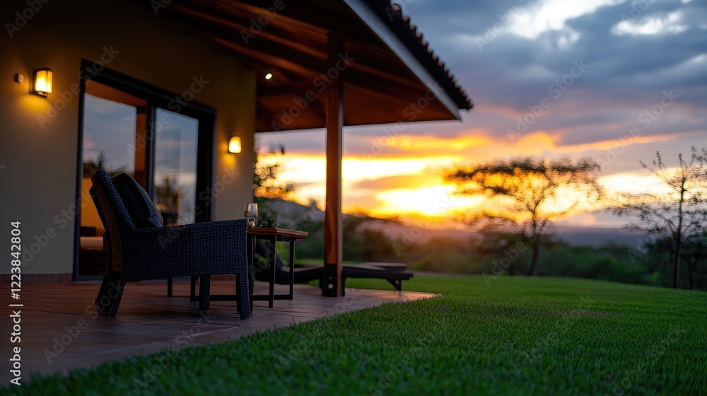 Sunset Serenity: Relaxing Patio View Sunset Serenity: Relaxing Patio View