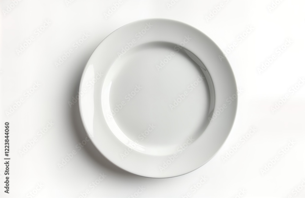 Empty white plate on white background. Top view. Clean dish. Food photography. Blank plate ready for meal. Dining concept. Tableware. Simple ceramic plate. No food present. Studio shot. Ideal for Empty white plate on white background. Top view. Clean dish. Food photography. Blank plate ready for meal. Dining concept. Tableware. Simple ceramic plate. No food present. Studio shot. Ideal for
