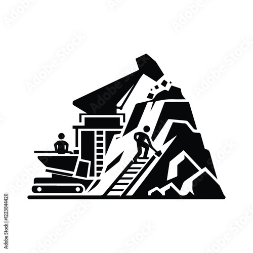 mining icon, quarry simple flat illustration, black on transparent isolated
