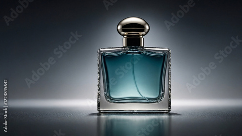 Beautifully crafted glass perfume bottle with soft bokeh lighting and minimalist luxurious design on a dark backdrop perfume commercial advertisement display