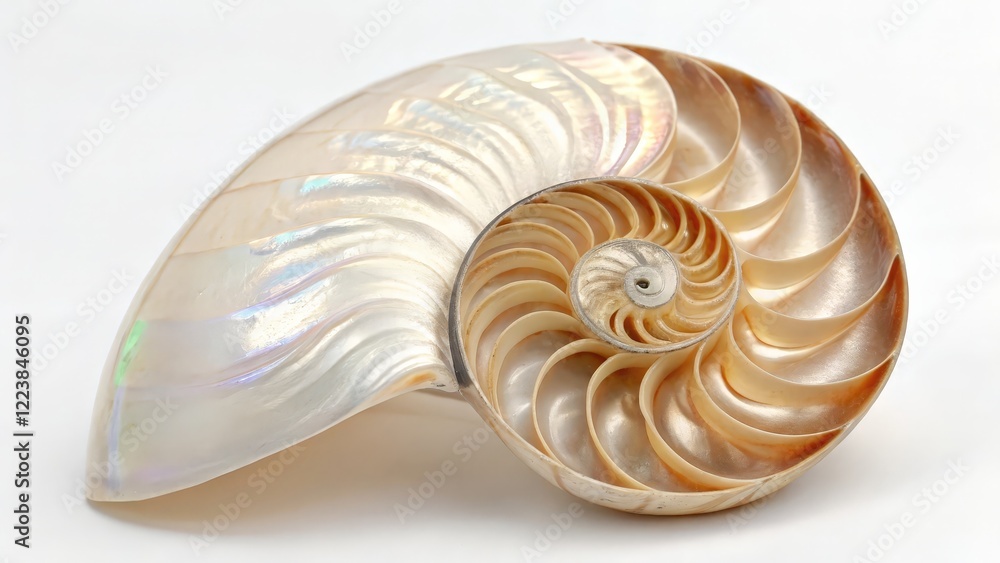 Obraz premium Nautilus Shell, Spiral, Chambers, Closeup