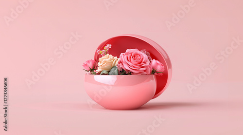 Romantic heart-shaped box with roses. Perfect for gift campaigns and luxury greeting cards.