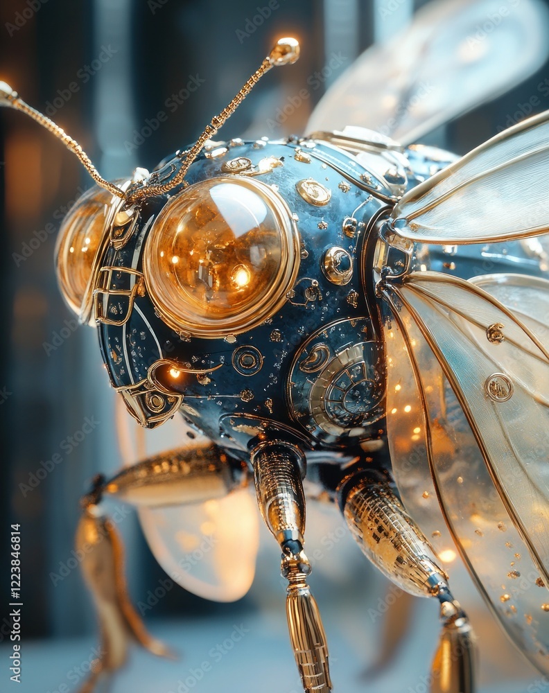 Fototapeta premium Whimsical Steampunk Insect Vehicle Vintage Illustration