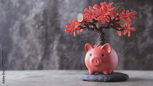 Wallpaper Mural Money tree growing from piggy bank on table Torontodigital.ca