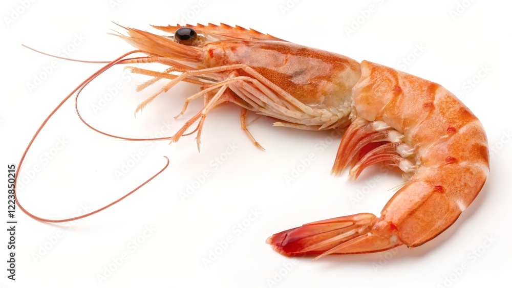 Single Cooked Shrimp on White Background Single Cooked Shrimp on White Background