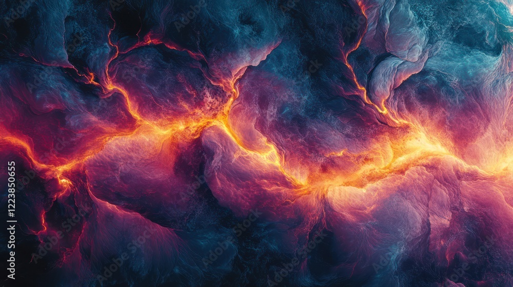 Fototapeta premium Fiery Nebula, Cosmic Energy, Space, Abstract Art, Background