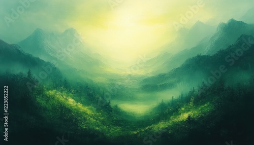 Wallpaper Mural Vibrant Green and Yellow Abstract Landscape Soft Focus Impressionism Texture Background Torontodigital.ca