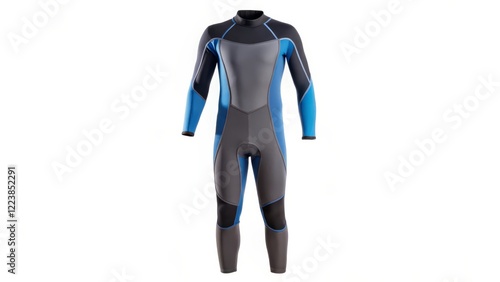 Full-Body Wetsuit, Gray and Blue, Front View