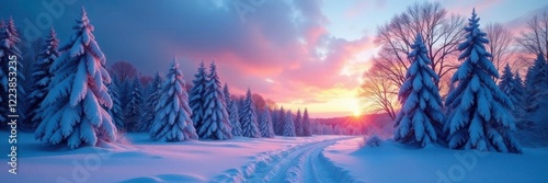 Wallpaper Mural Snowy forest at dusk with bare trees against a bright blue sky, icy landscape, trees Torontodigital.ca