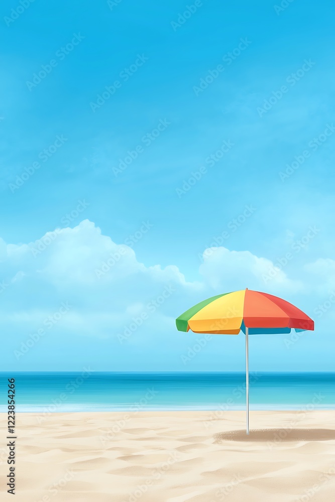Colorful Umbrella on a Sunny Beach Scene Colorful Umbrella on a Sunny Beach Scene